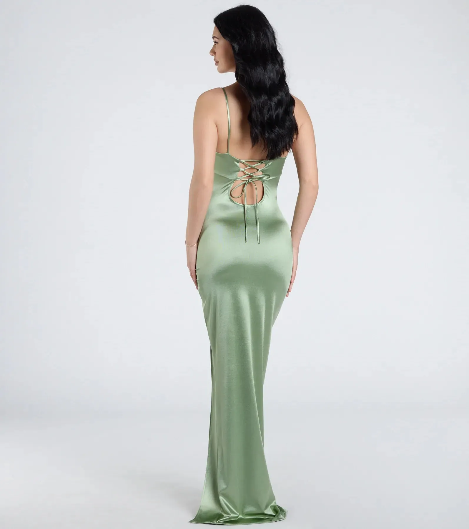 Laverne Formal Satin Lace-Up Column Dress