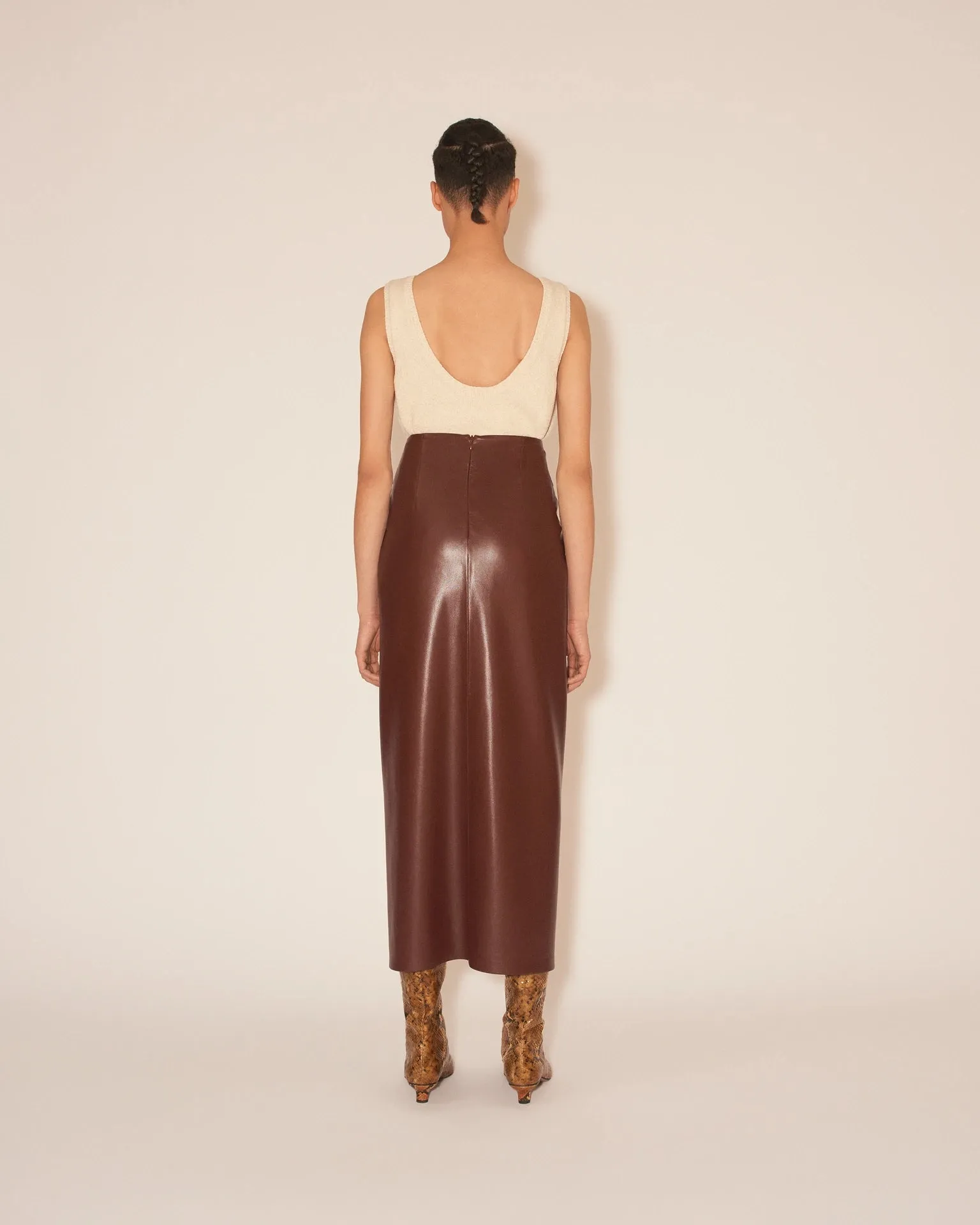 Leane Knotted OKOBOR™ Alt-leather Front Sarong Style Skirt