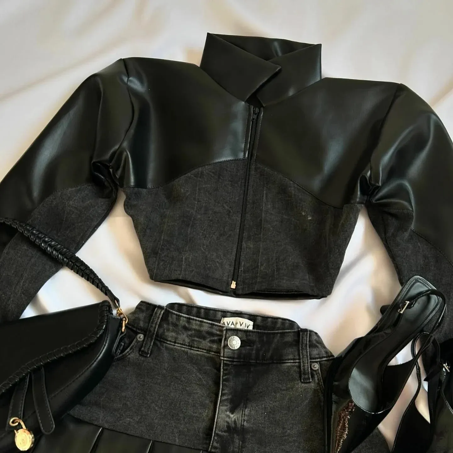 Leather & Denim Wavy Set