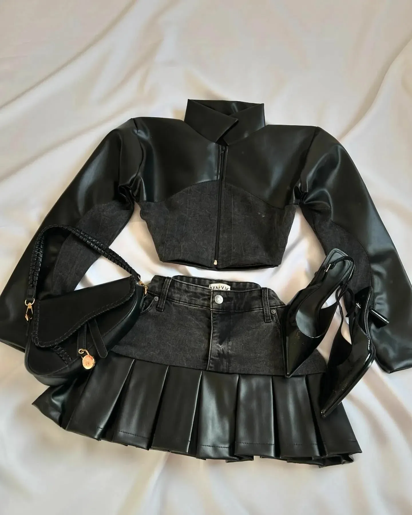 Leather & Denim Wavy Set