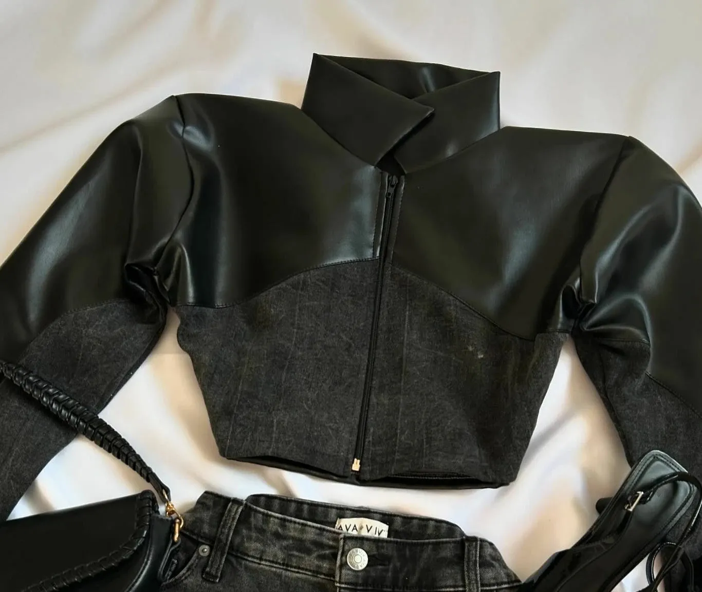 Leather & Denim Wavy Set
