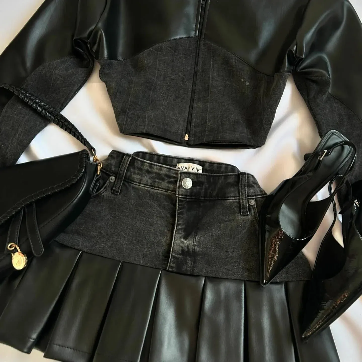Leather & Denim Wavy Set