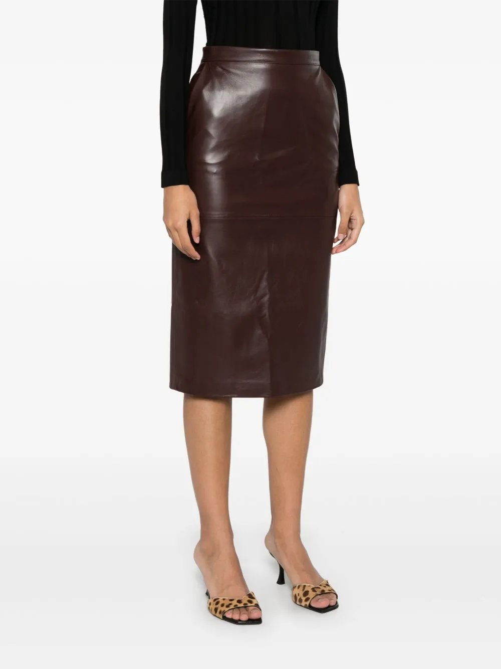 Leather midi skirt