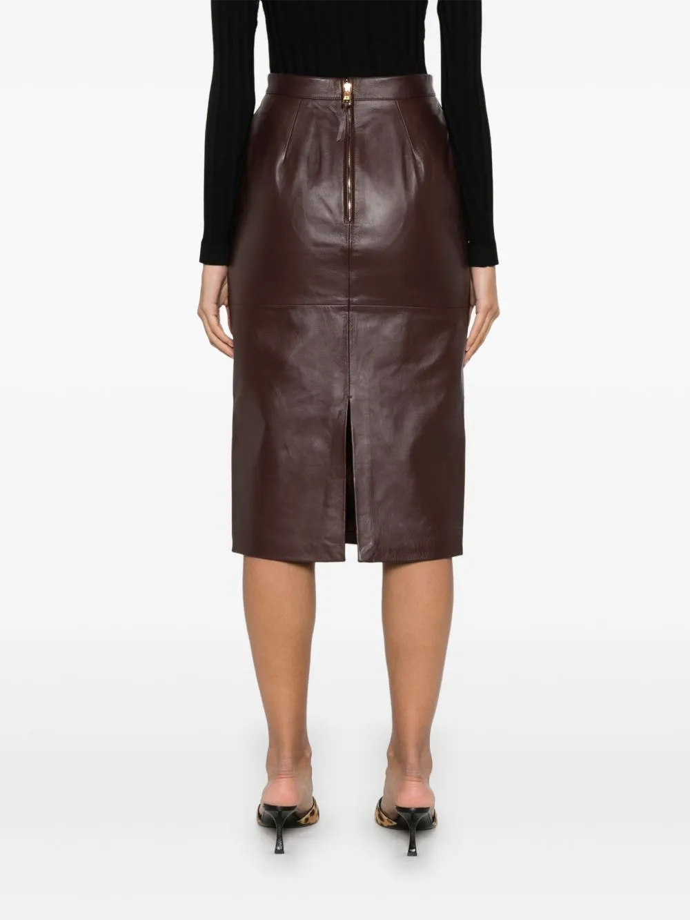 Leather midi skirt