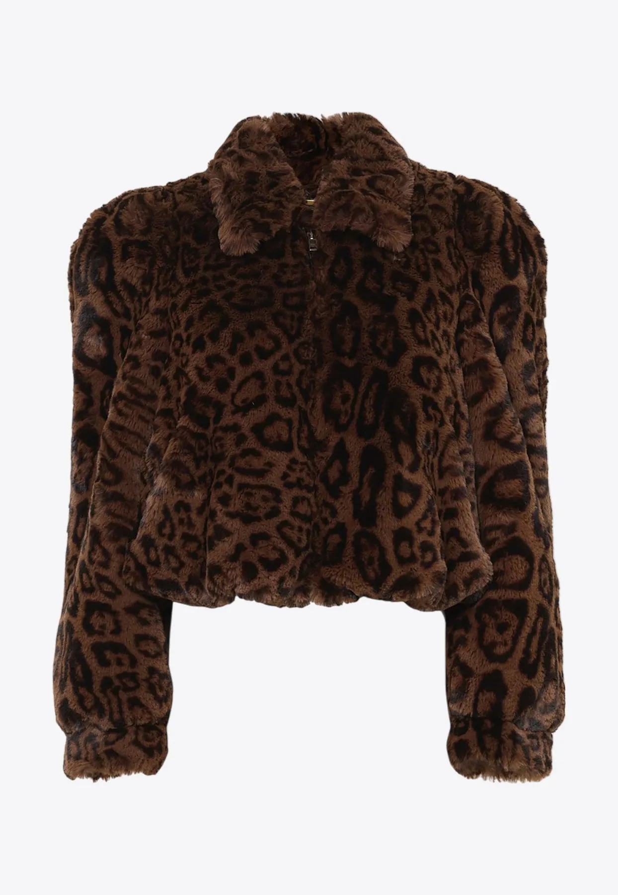 Leopard Print Faux Fur Cropped Jacket