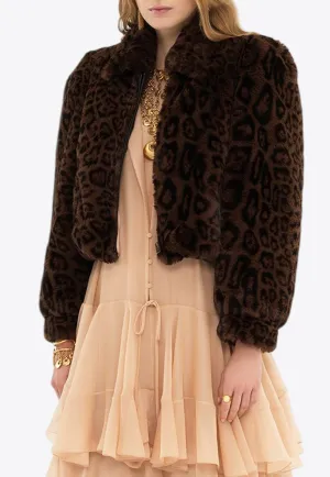 Leopard Print Faux Fur Cropped Jacket