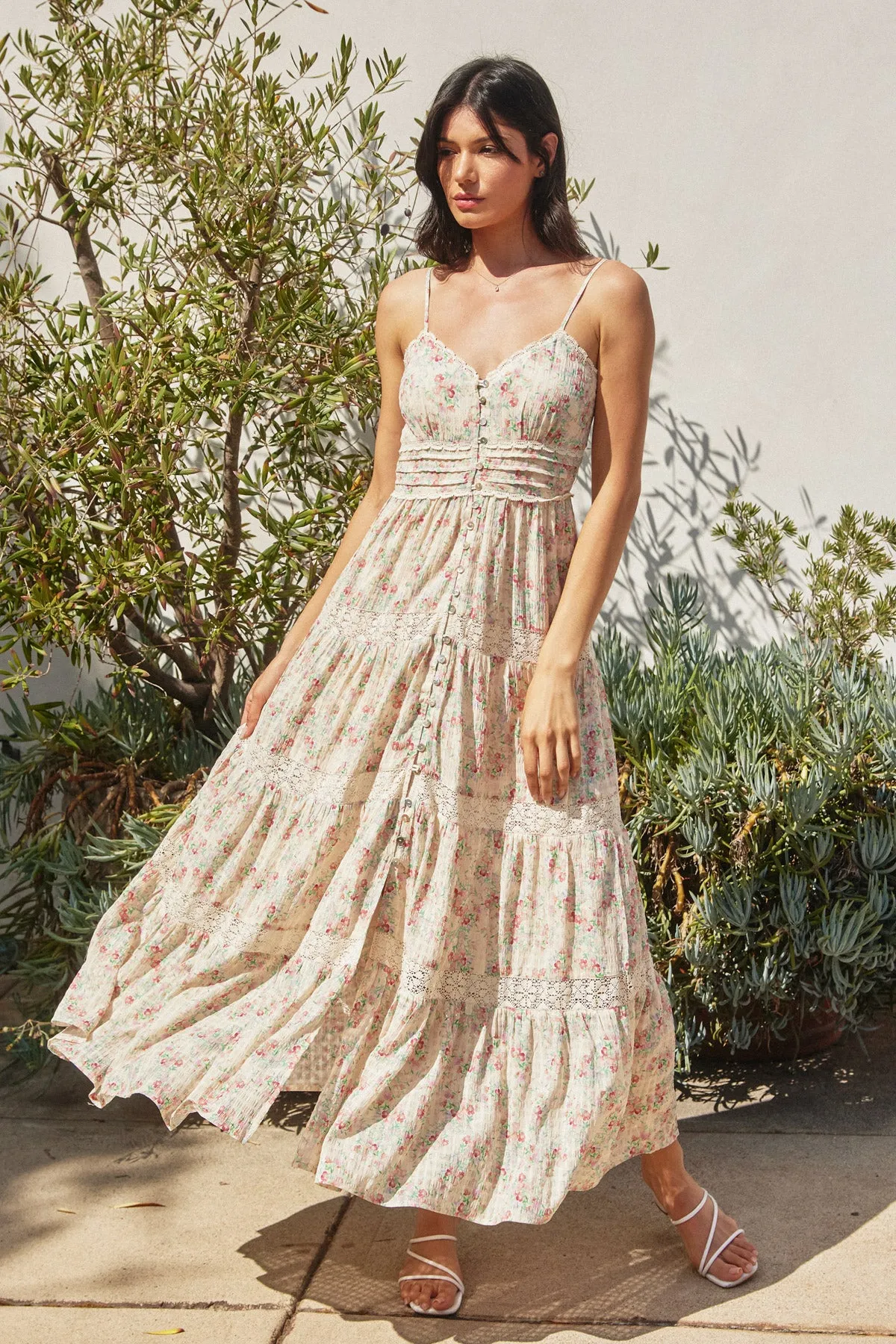 Lilly Lace Trim Tiered Maxi Dress