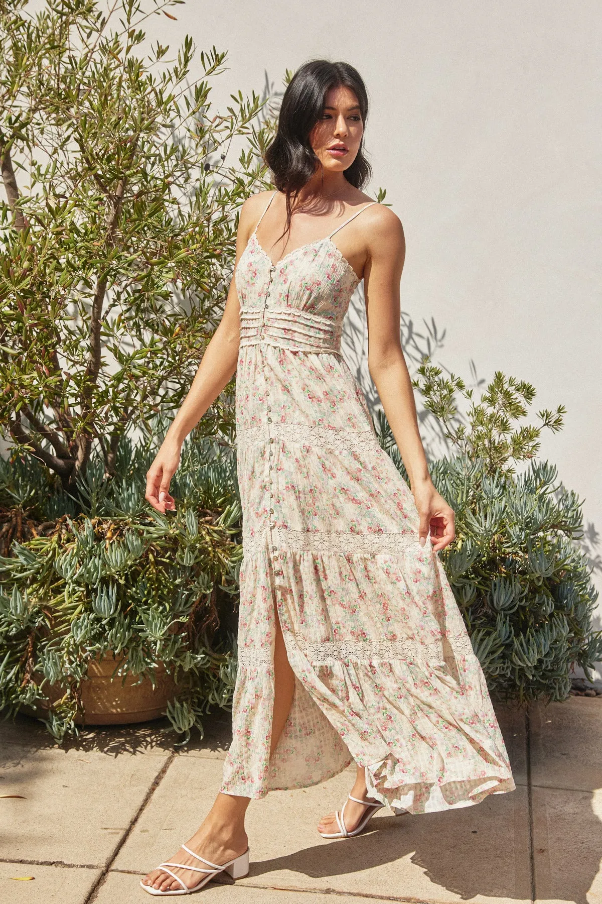 Lilly Lace Trim Tiered Maxi Dress