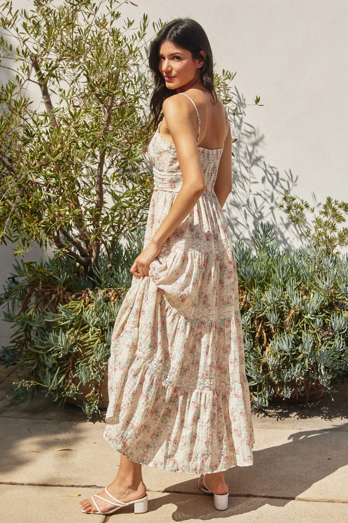 Lilly Lace Trim Tiered Maxi Dress