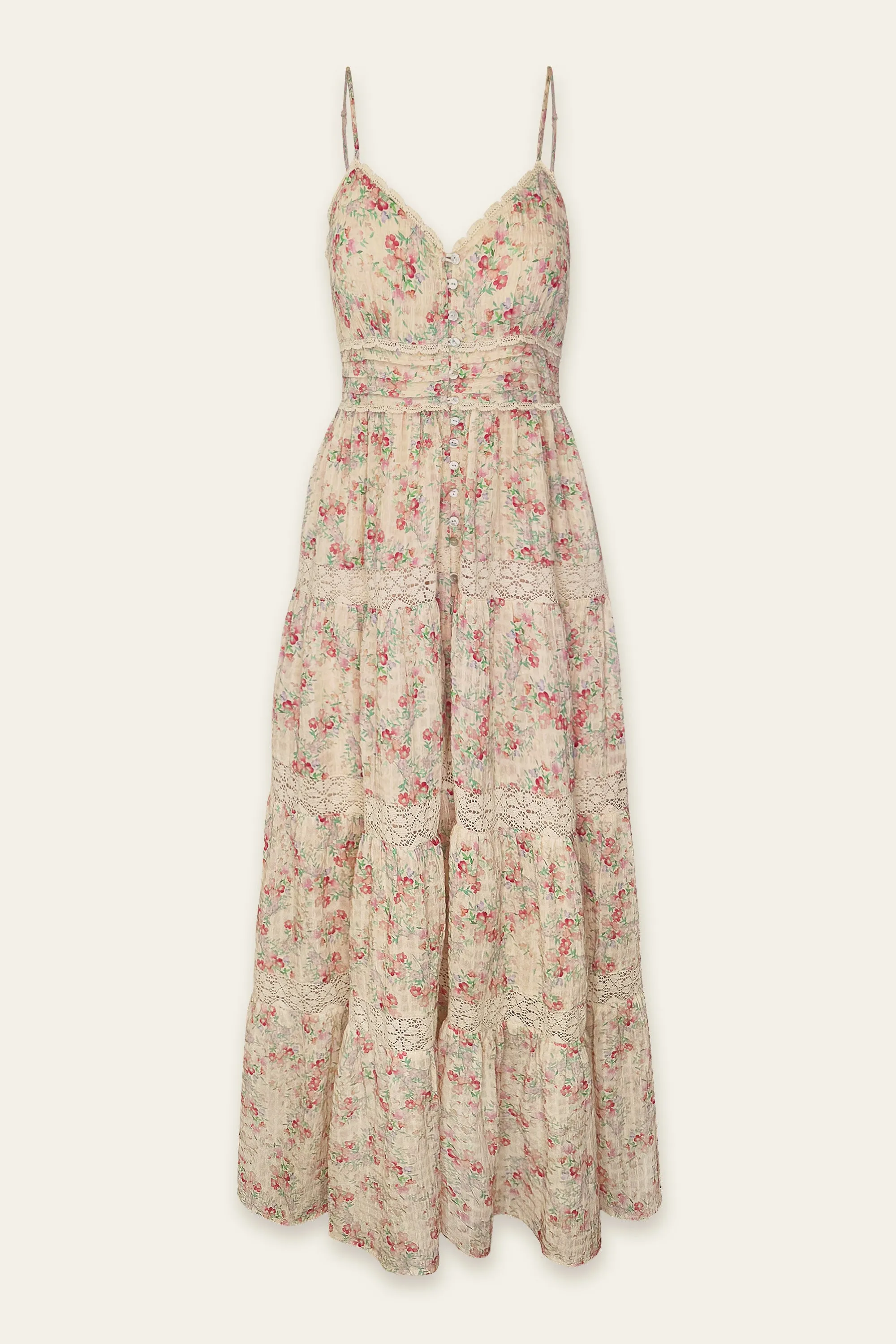 Lilly Lace Trim Tiered Maxi Dress