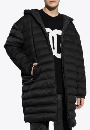 Logo Patch Hooded Long Down Jacket