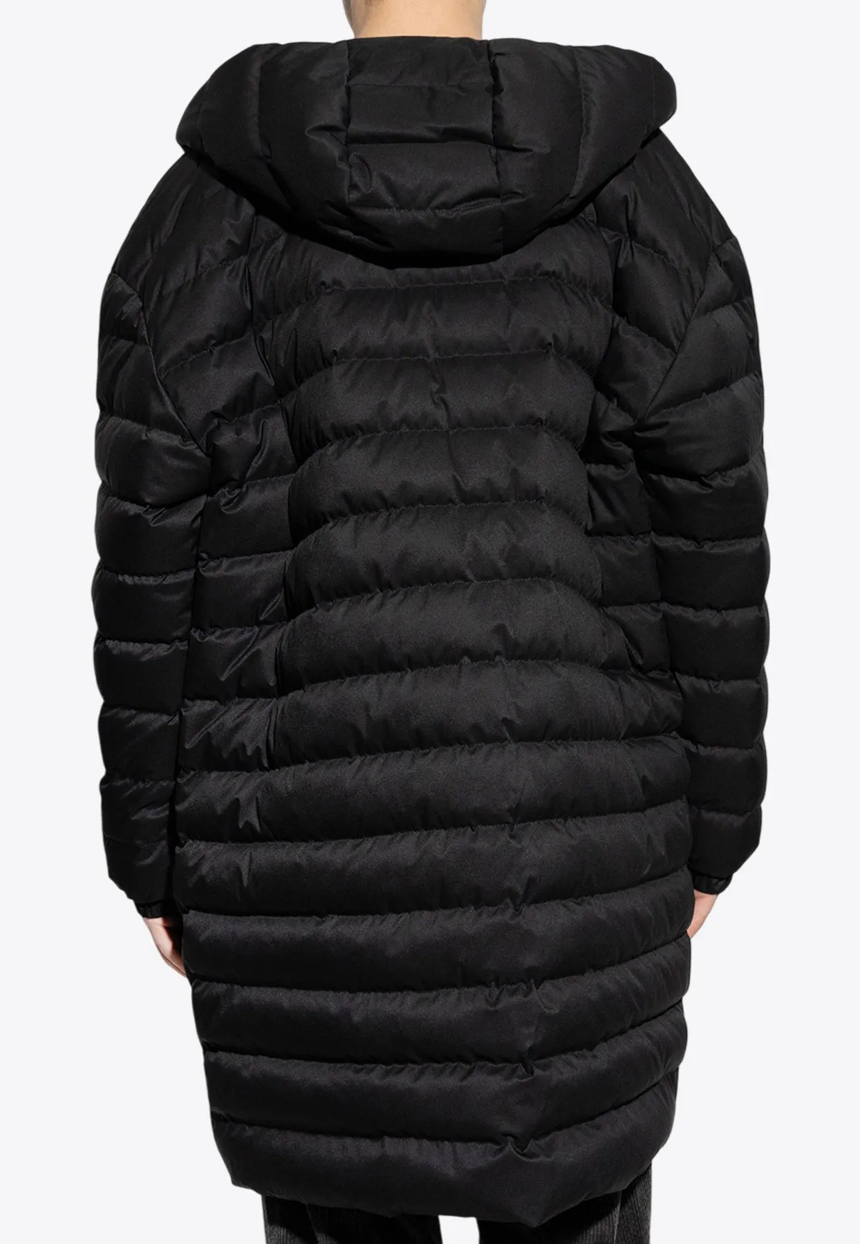 Logo Patch Hooded Long Down Jacket