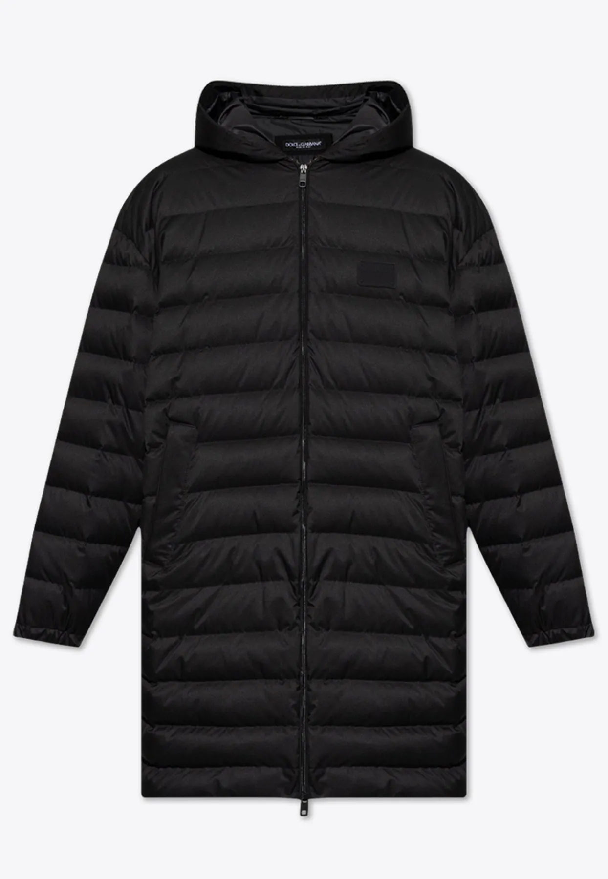 Logo Patch Hooded Long Down Jacket