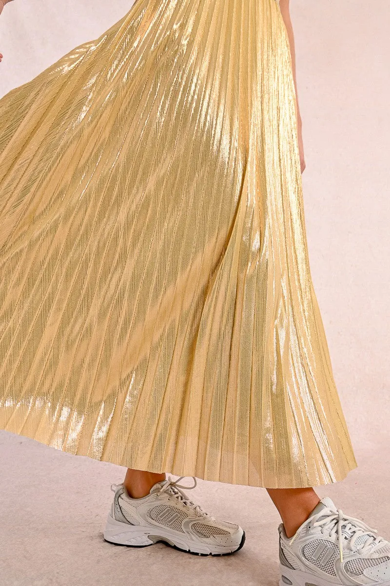 LONG PLEATED AND IRIDESCENT SKIRT
