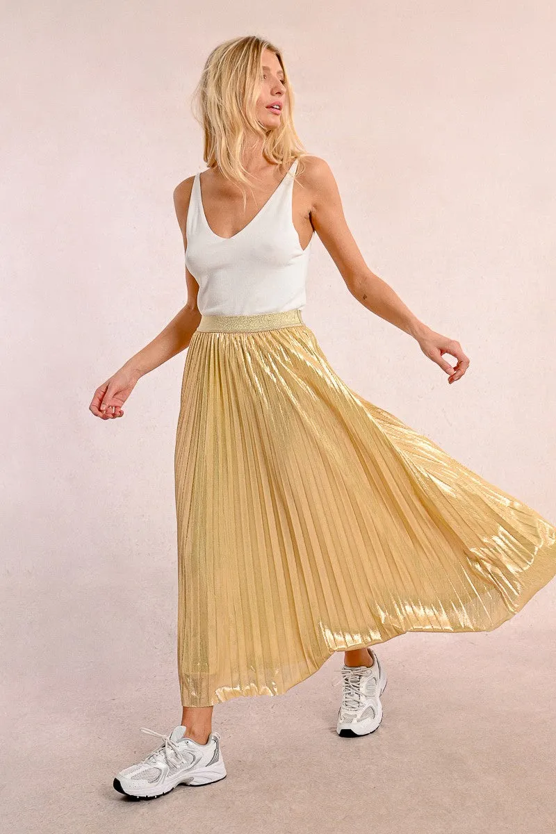 LONG PLEATED AND IRIDESCENT SKIRT