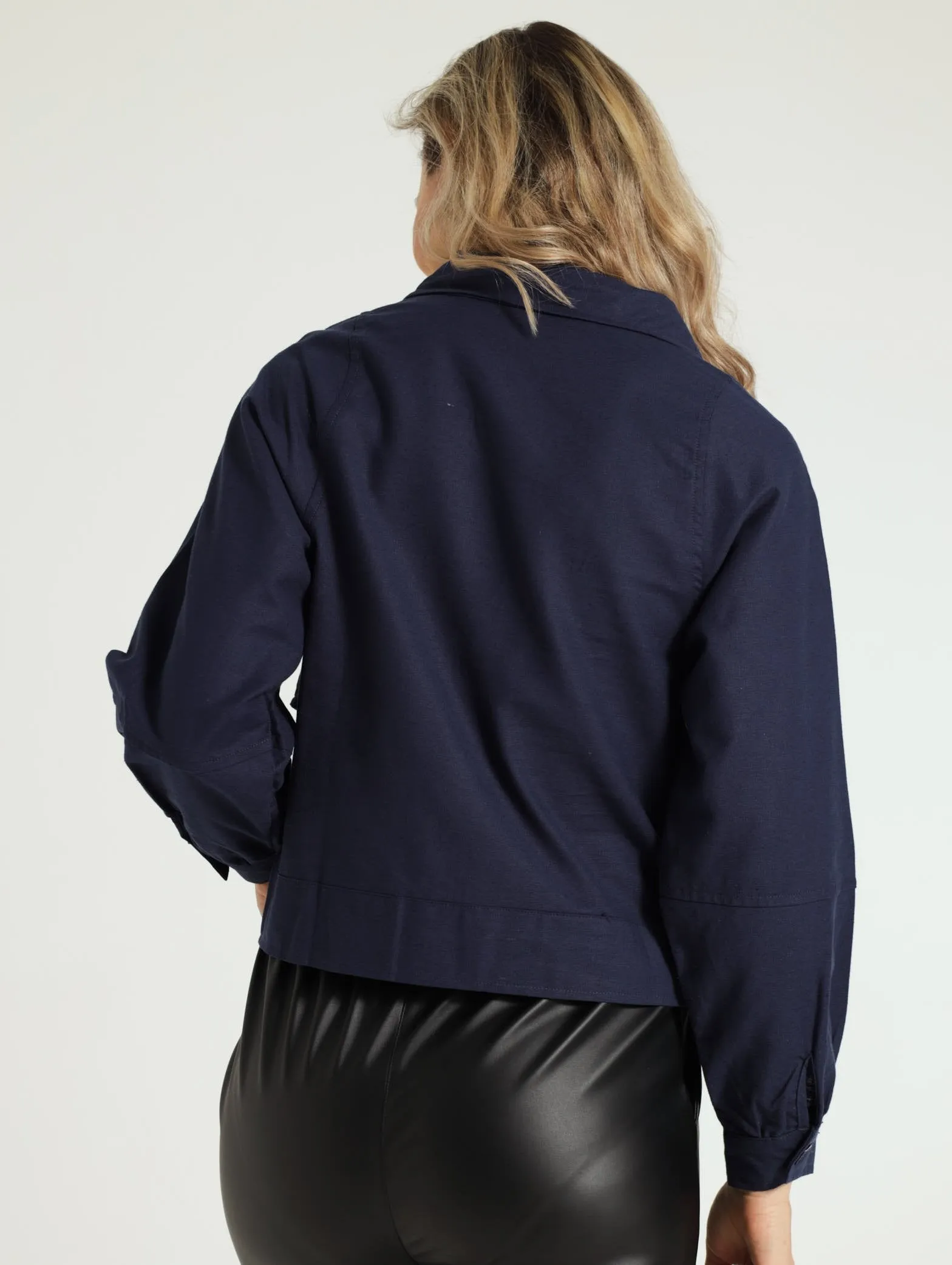 Long Sleeve Collared Casual Jacket - Peacoat