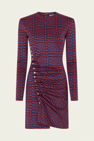 Long-Sleeve Ruched Mini Dress in Multi