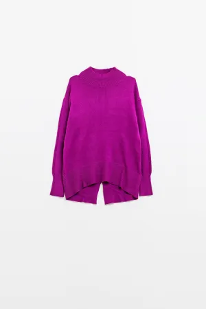 Loose fuchsia sweater with open back detail