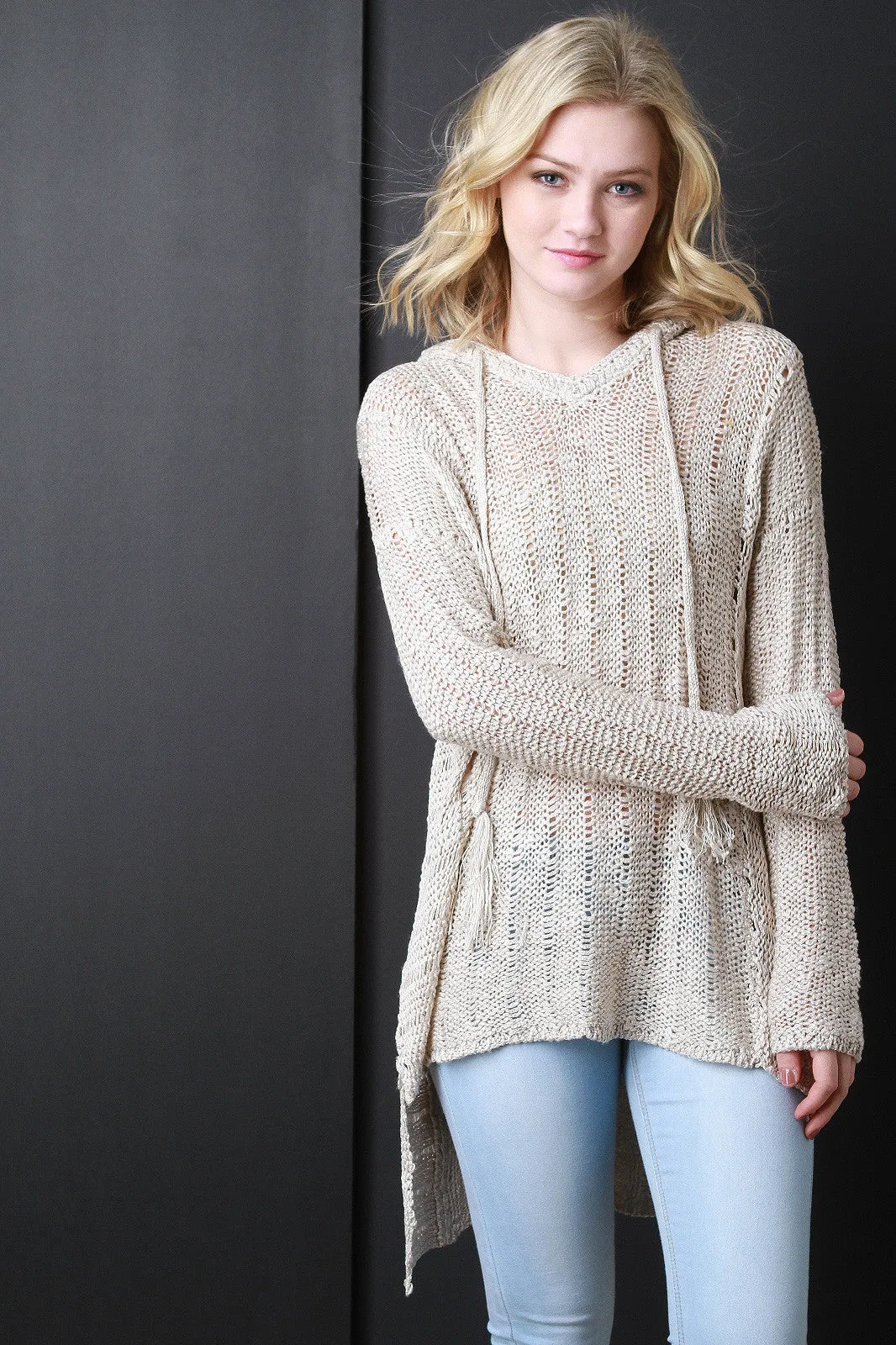 Loose Knit High Low Hoodie