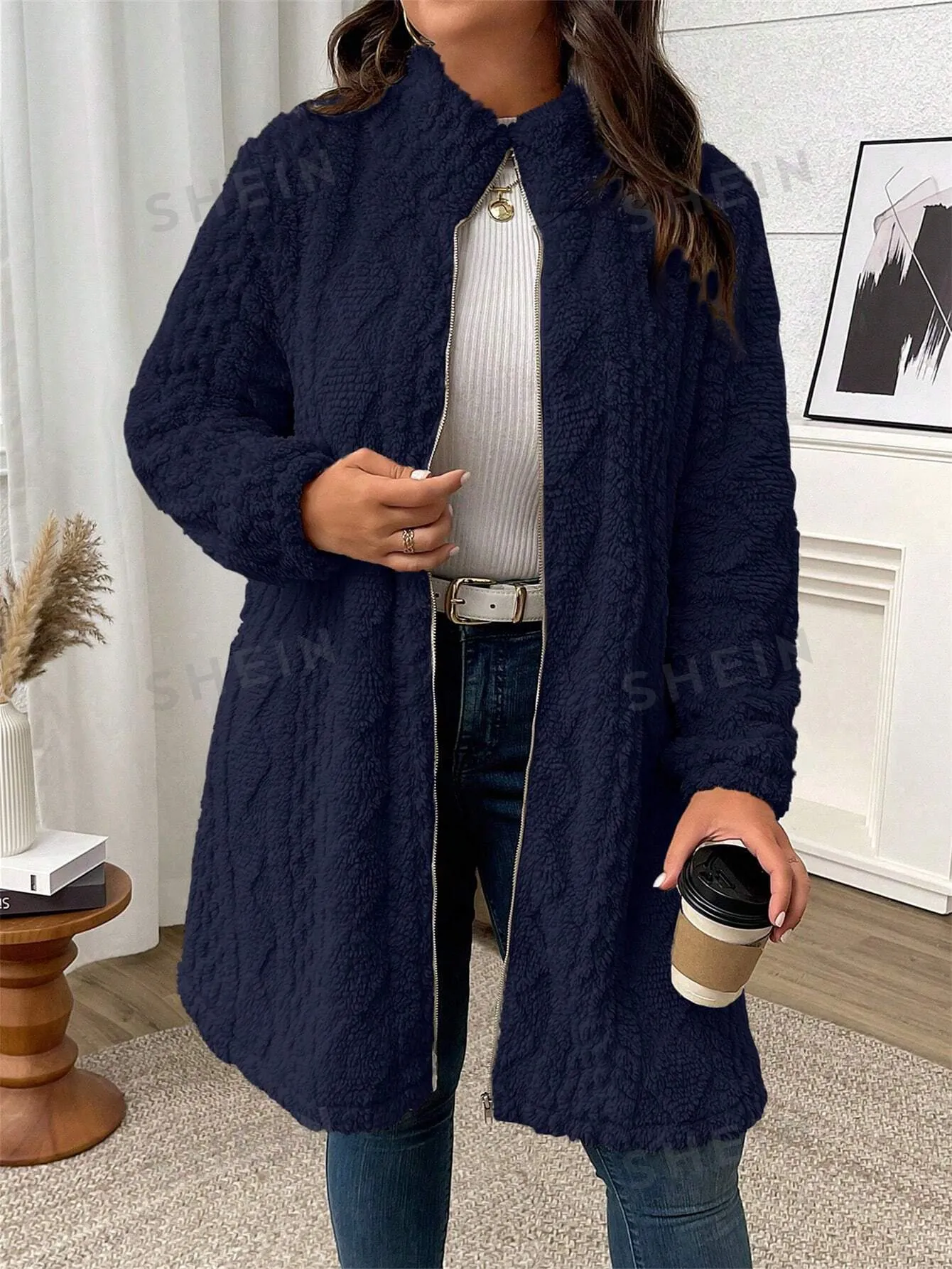 LUNE Plus Size Solid Color Zip Up Casual Lightweight Jacket