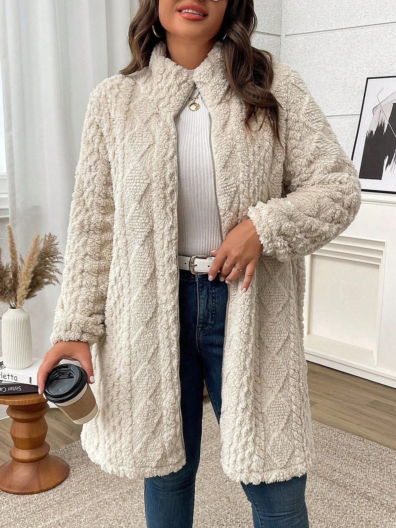LUNE Plus Size Solid Color Zip Up Casual Lightweight Jacket