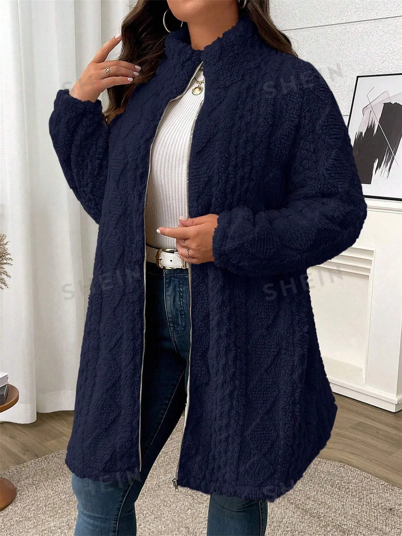 LUNE Plus Size Solid Color Zip Up Casual Lightweight Jacket