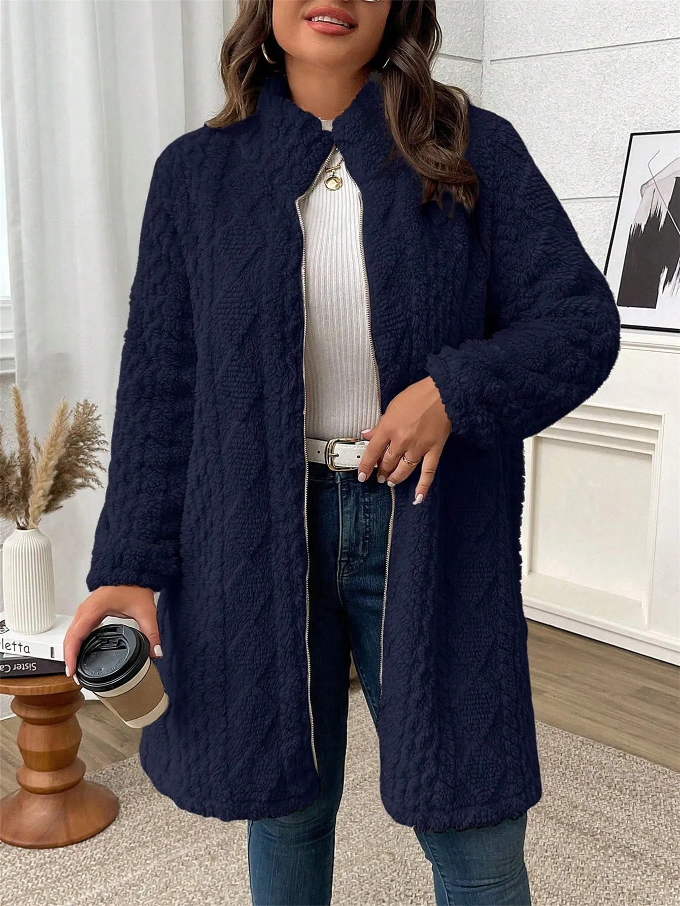 LUNE Plus Size Solid Color Zip Up Casual Lightweight Jacket