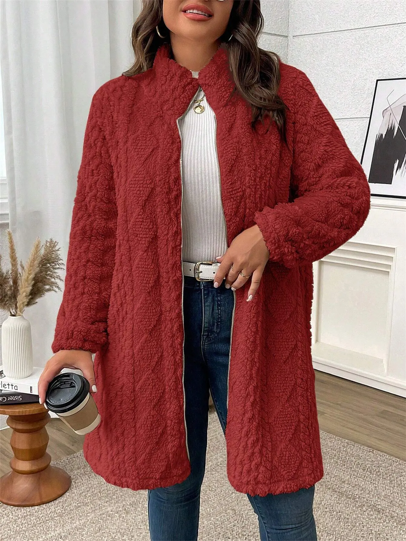 LUNE Plus Size Solid Color Zip Up Casual Lightweight Jacket