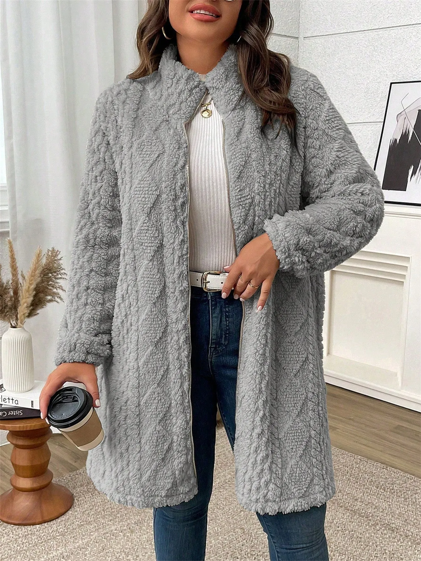 LUNE Plus Size Solid Color Zip Up Casual Lightweight Jacket