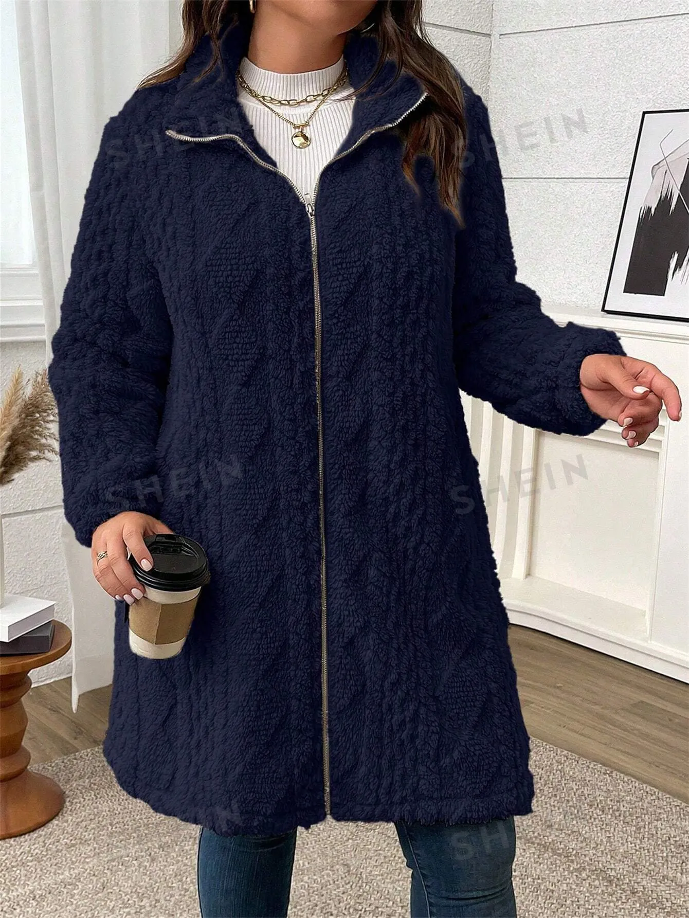 LUNE Plus Size Solid Color Zip Up Casual Lightweight Jacket