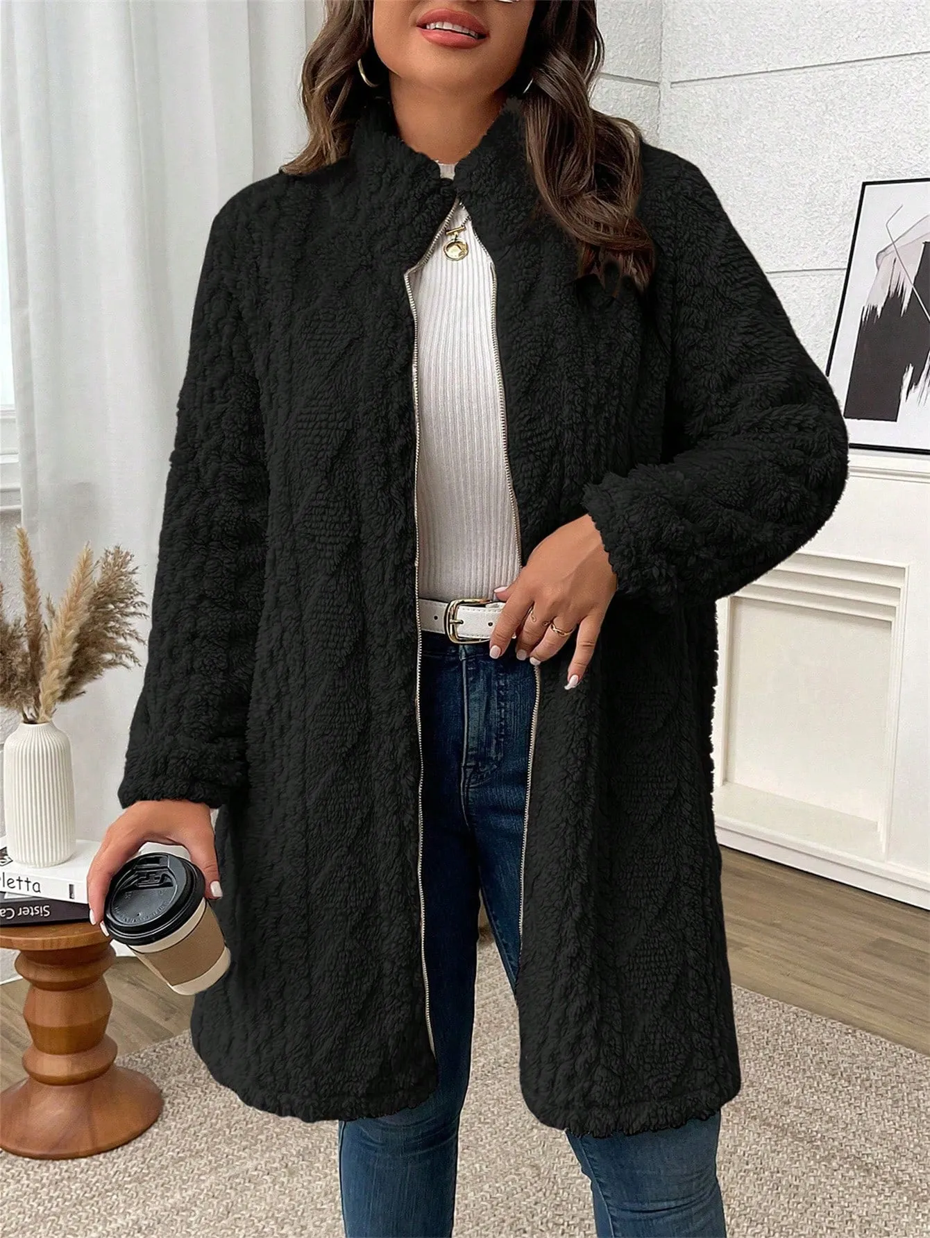 LUNE Plus Size Solid Color Zip Up Casual Lightweight Jacket