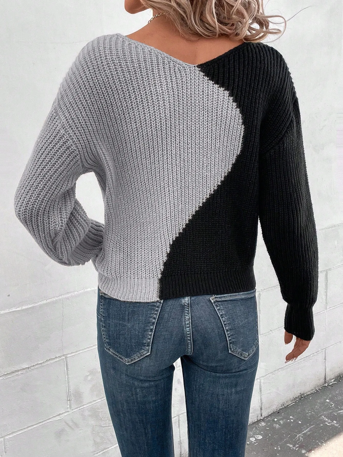 LUNE Two Tone Drop Shoulder Sweater