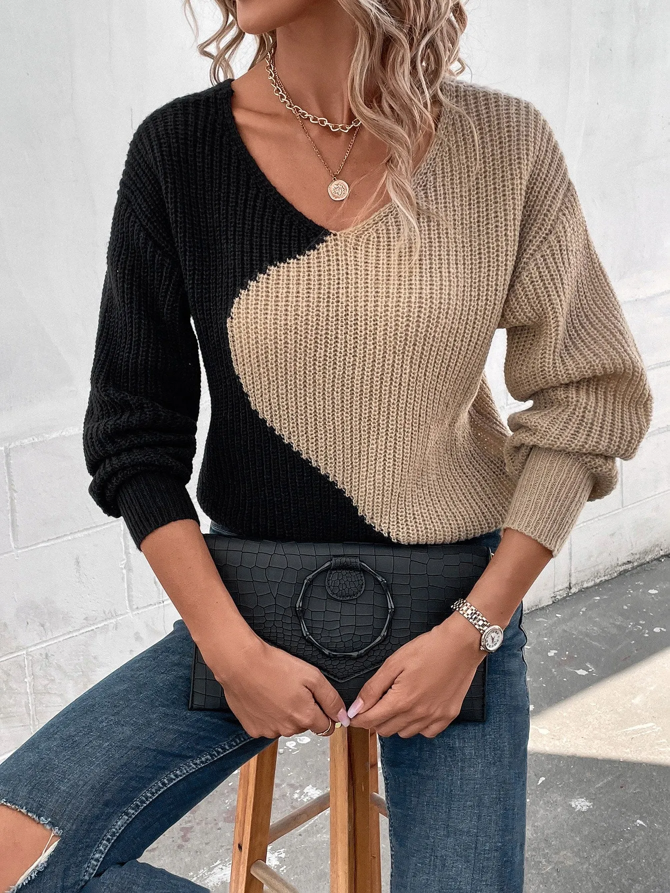 LUNE Two Tone Drop Shoulder Sweater