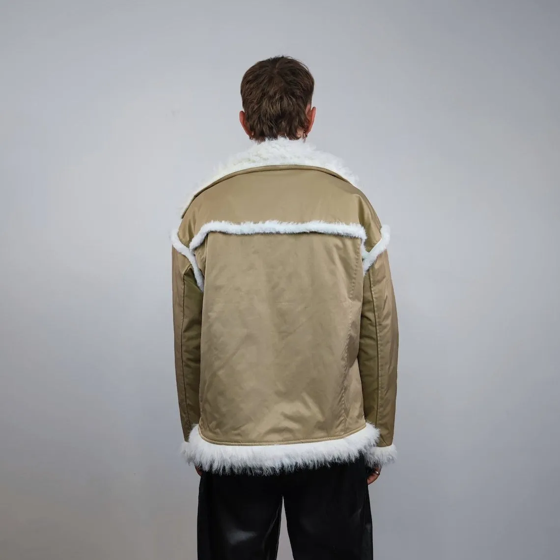 Luxury faux fur finish jacket contrast coat hiking style bomber short fluffy coat festival fleece overcoat gorpcore peacoat beige white