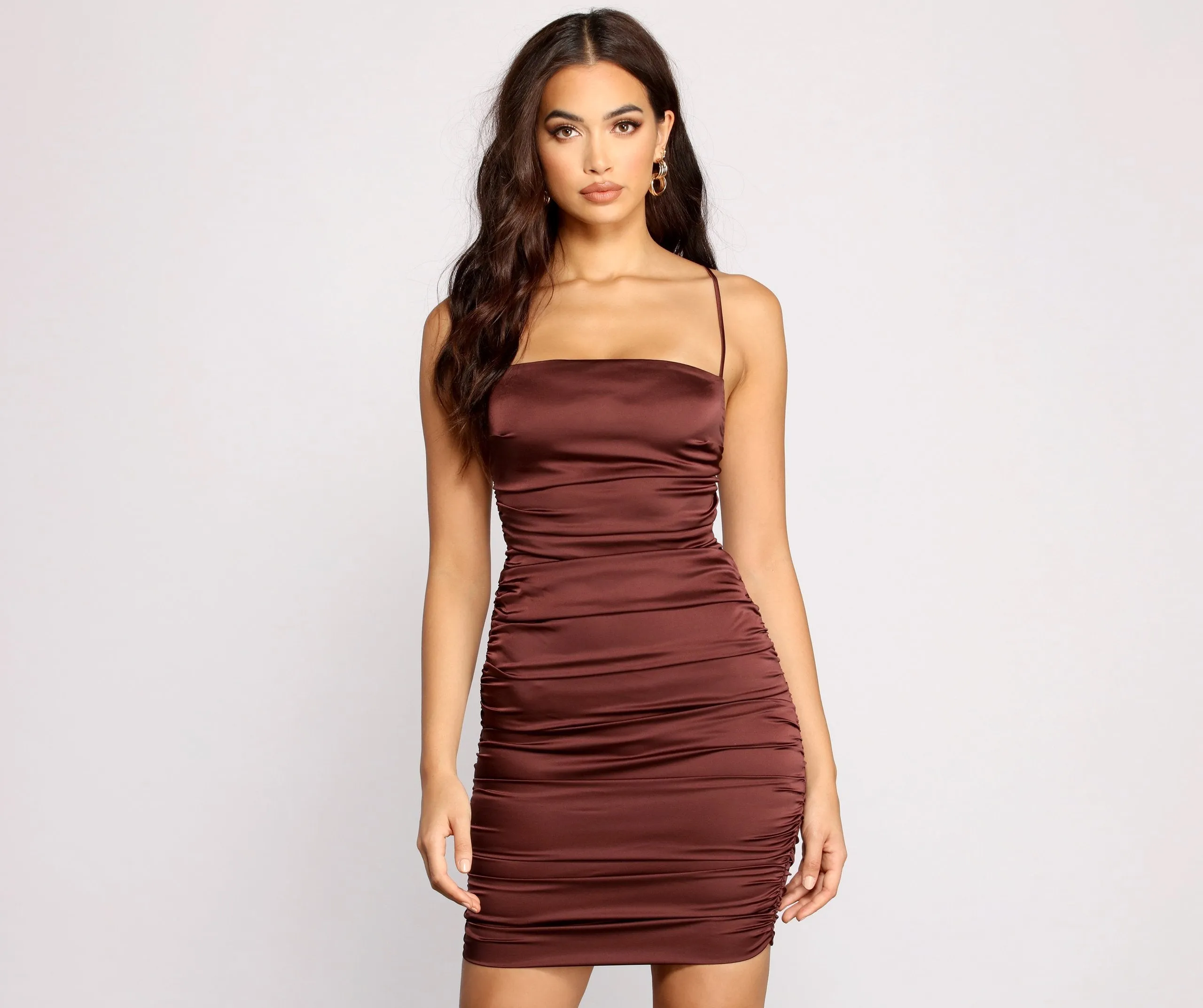 Major Lace Appeal Ruched Satin Mini Dress