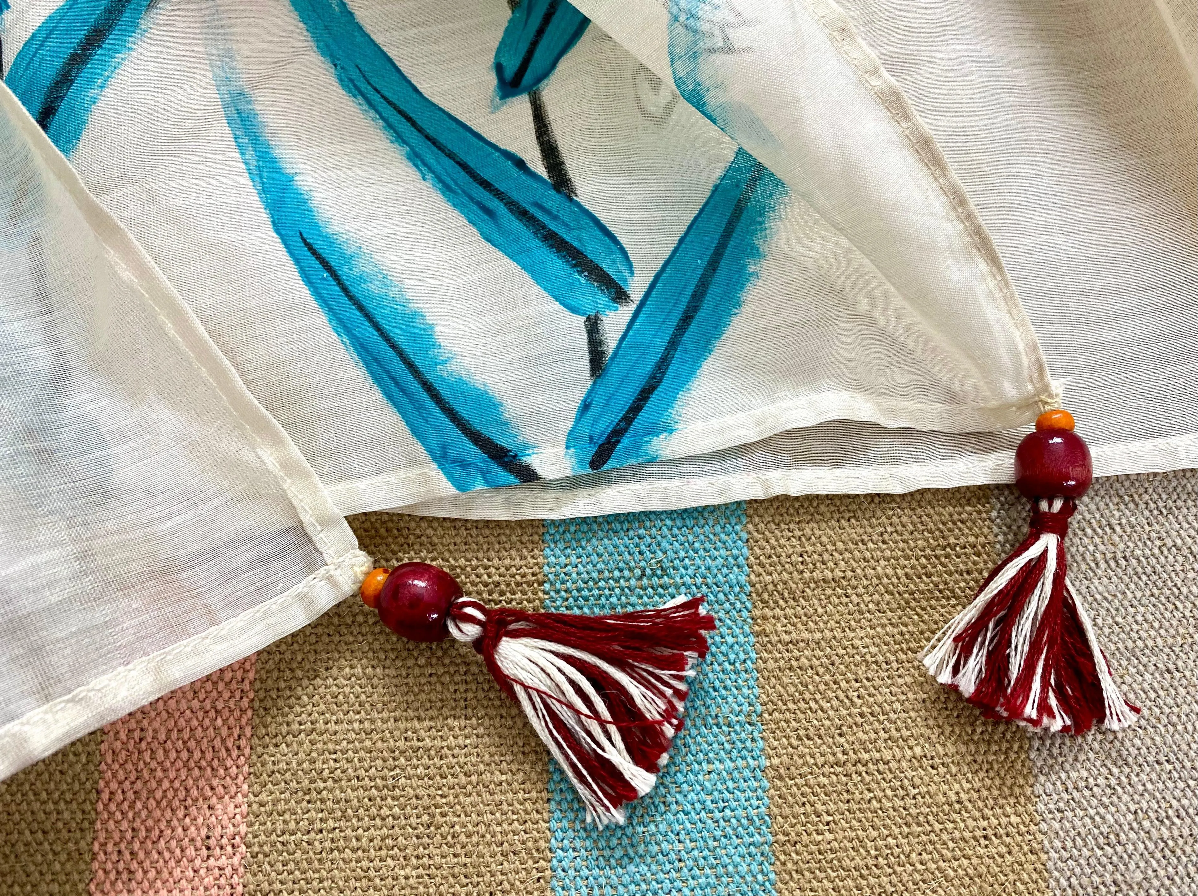 Maroon Flowers Hand Painted on Silk Cotton Scarf