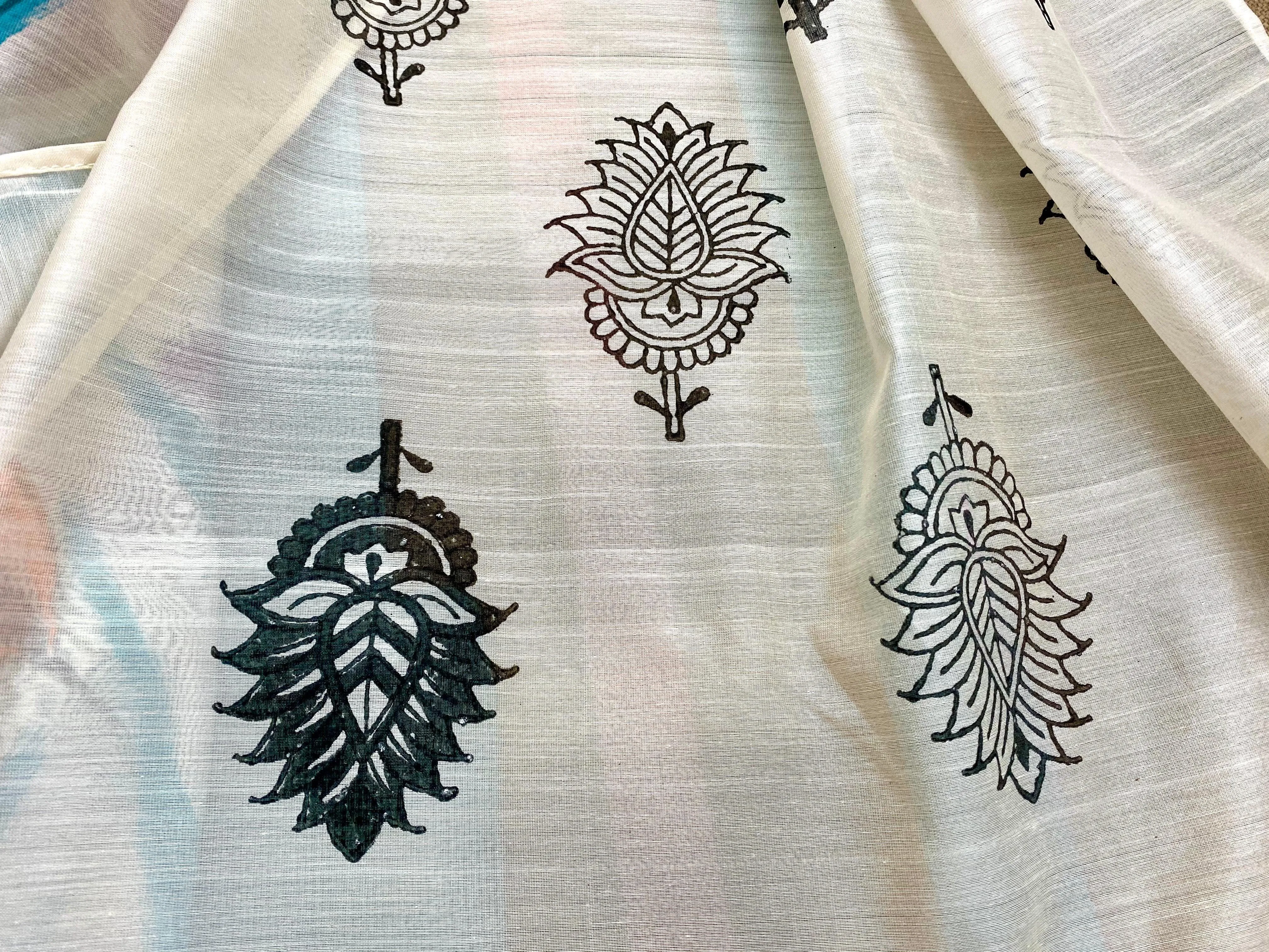 Maroon Flowers Hand Painted on Silk Cotton Scarf