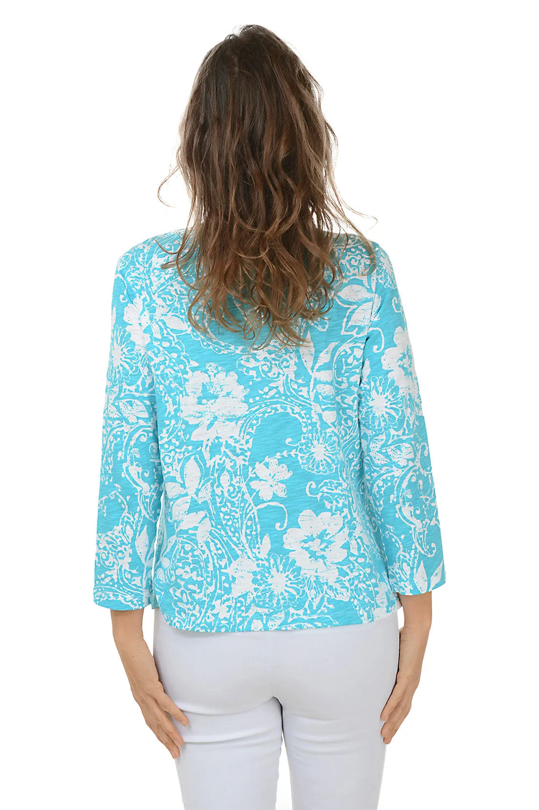 Maui Paisley Scroll 3/4 Sleeve Knit Top