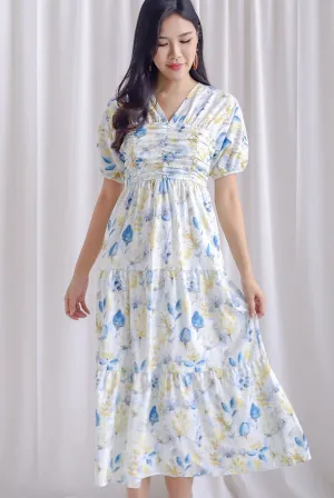 Maybelle Puffy Sleeve Ruched Maxi Dress In Floral