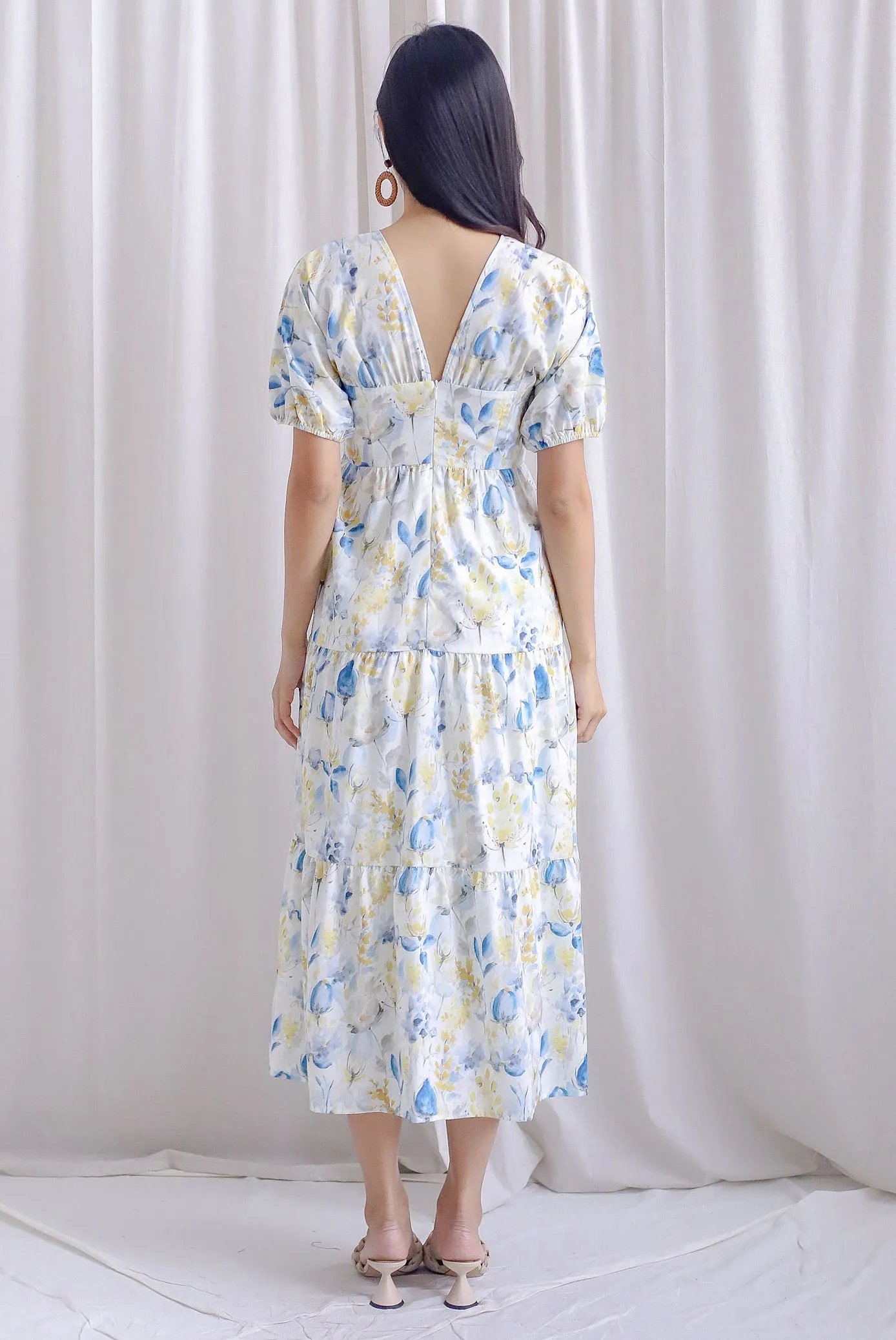 Maybelle Puffy Sleeve Ruched Maxi Dress In Floral