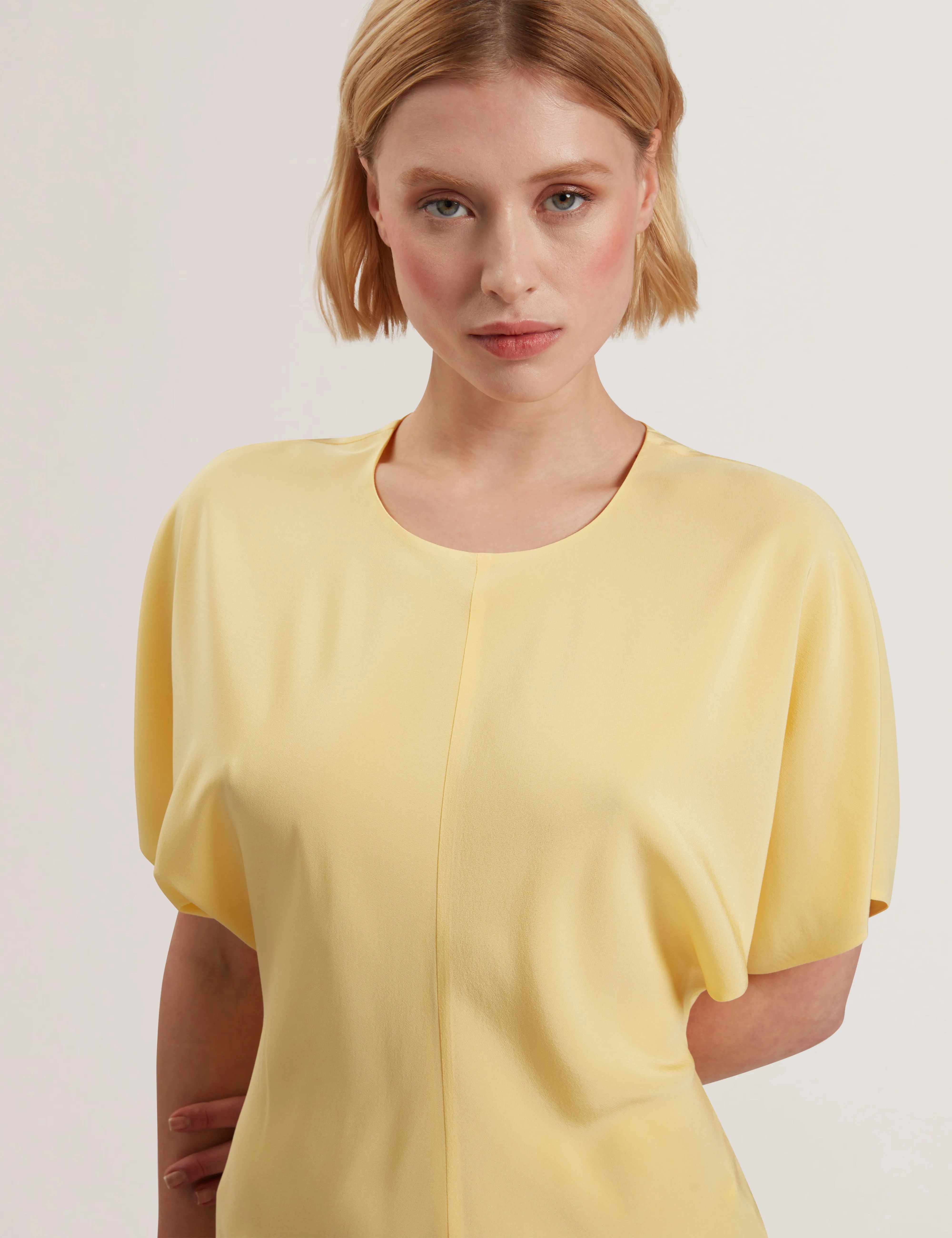 Maylei Slouch Sleeve Waisted Column Dress Lt-Yellow