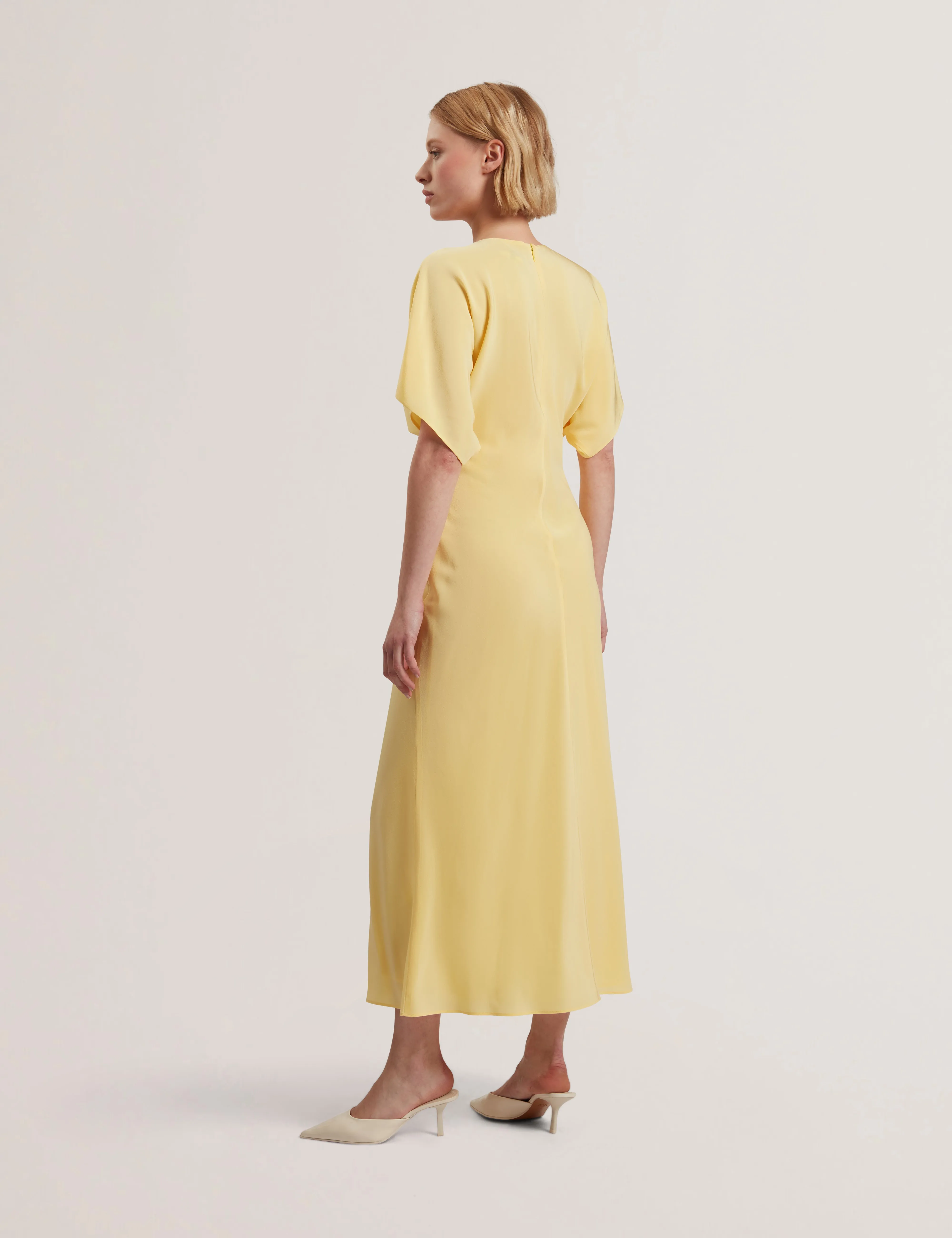 Maylei Slouch Sleeve Waisted Column Dress Lt-Yellow