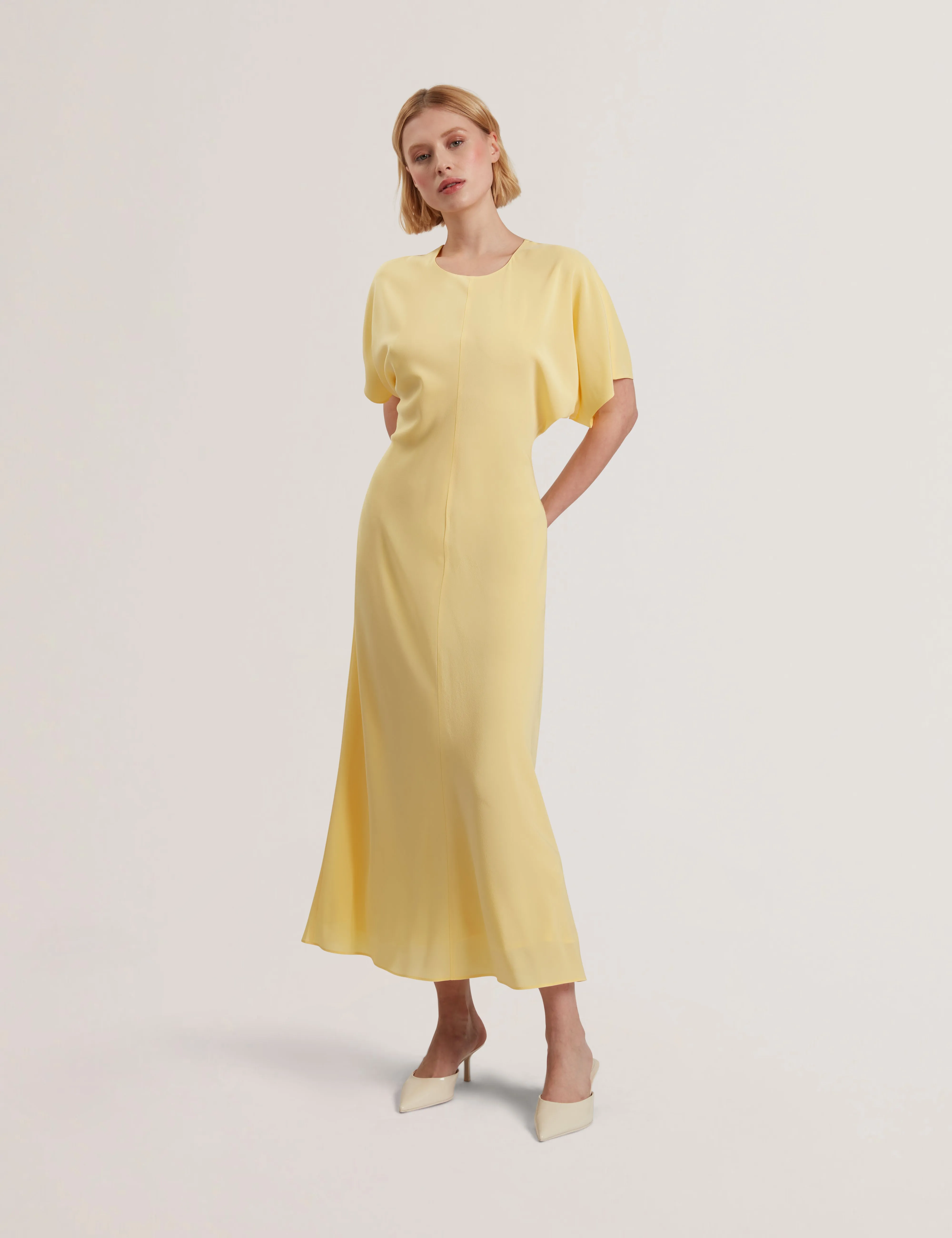 Maylei Slouch Sleeve Waisted Column Dress Lt-Yellow
