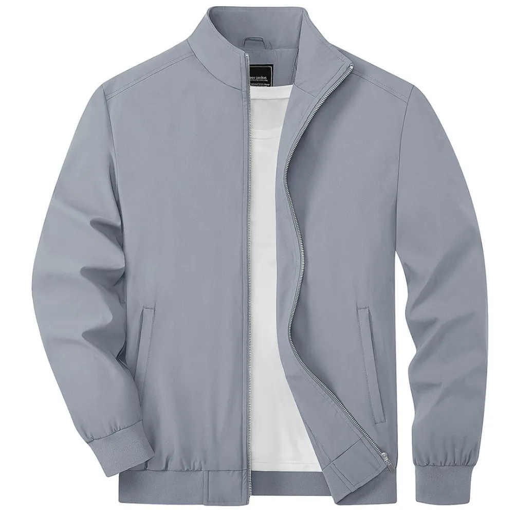 Men's bomber jacket lightweight outerwear - sleek zip-up casual attire