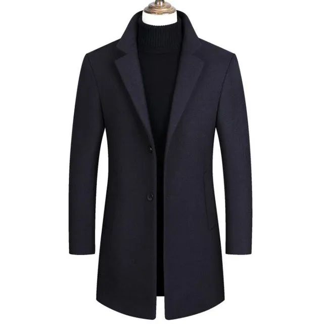 Men's long cotton collar trench coat Slim collar wool coat Warm Jacket Winter New quality Men's Wool Coat Casual Windbreaker