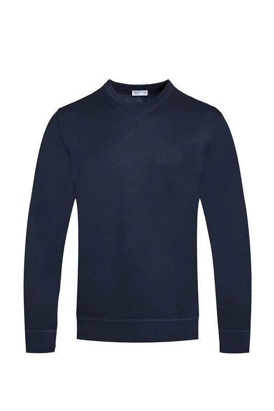 Mens Solid Color Round Neck Sweaters