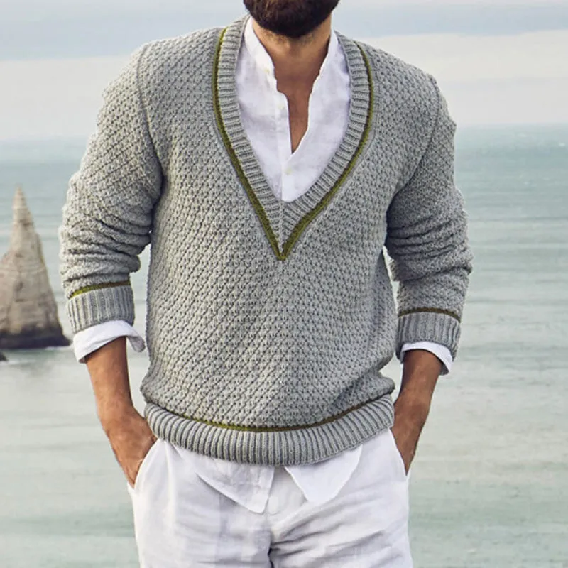 Men's V-neck Knitted Fashion Sweater