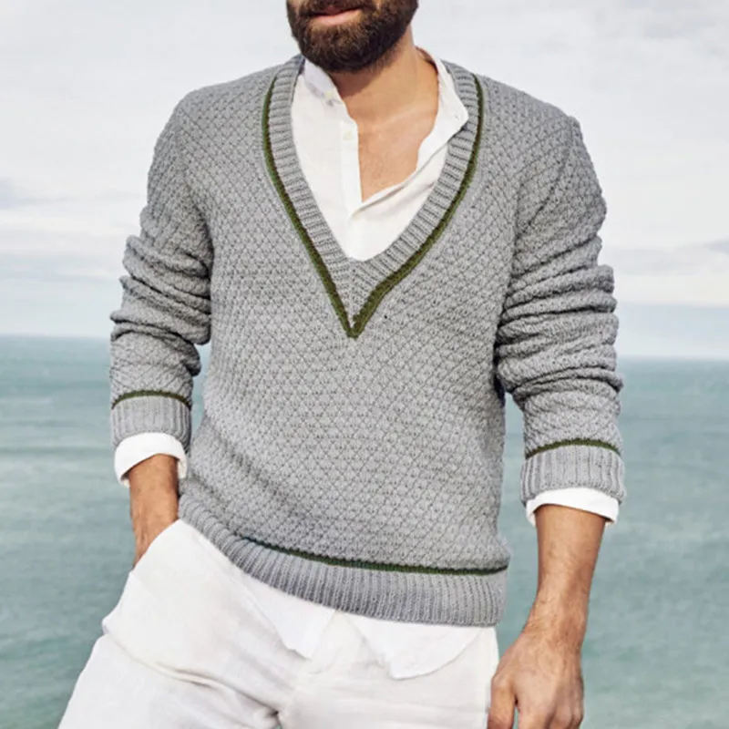 Men's V-neck Knitted Fashion Sweater