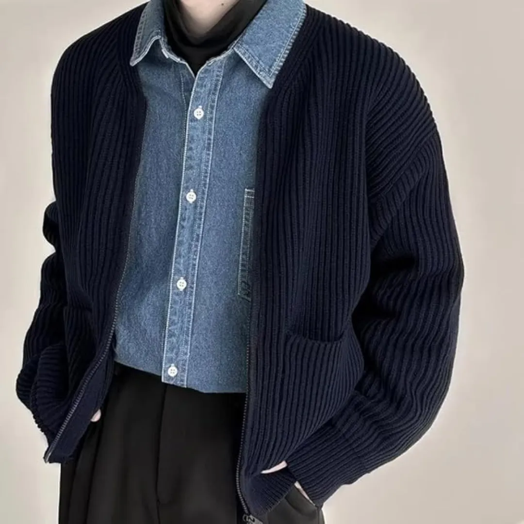 Men's Warm Zip Up Cardigan | Knitted