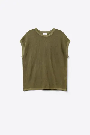 Mesh knit sweater in khaki color